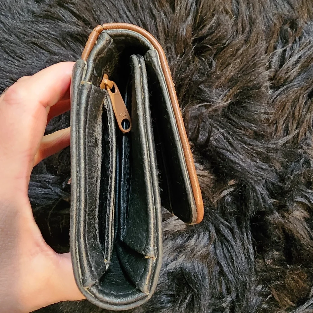 Vintage Liz Claiborne Trifold Wallet Black with Brown Trim